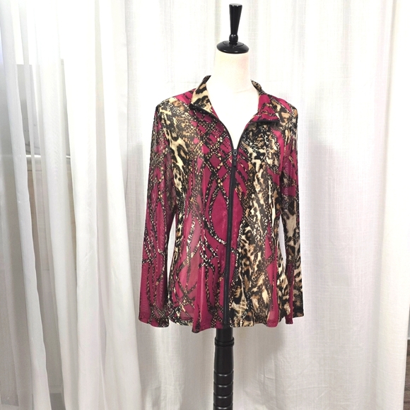 H&M Tops - 2/$30 H&M Sheer Snake Print Zip‎ Front Womens Blouse Size M Office Siren